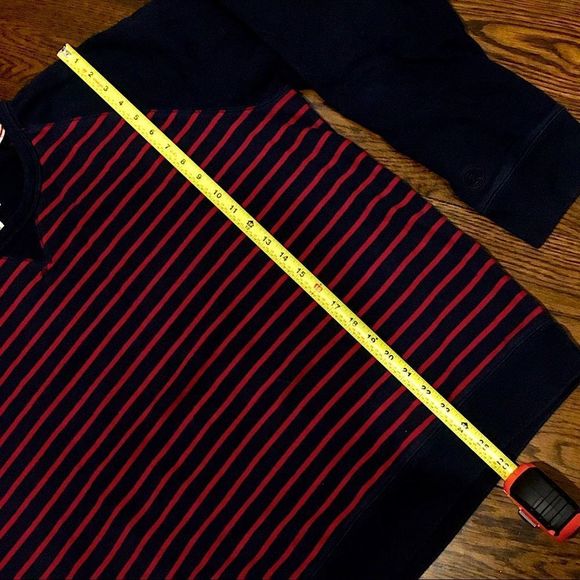 Mens Navy and Red Striped Raglan Long Sleeve Pullover - Picture 9 of 12